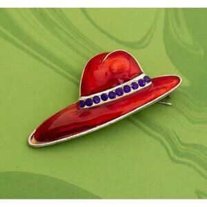 Vintage Red Lady Hat Brooch - W1